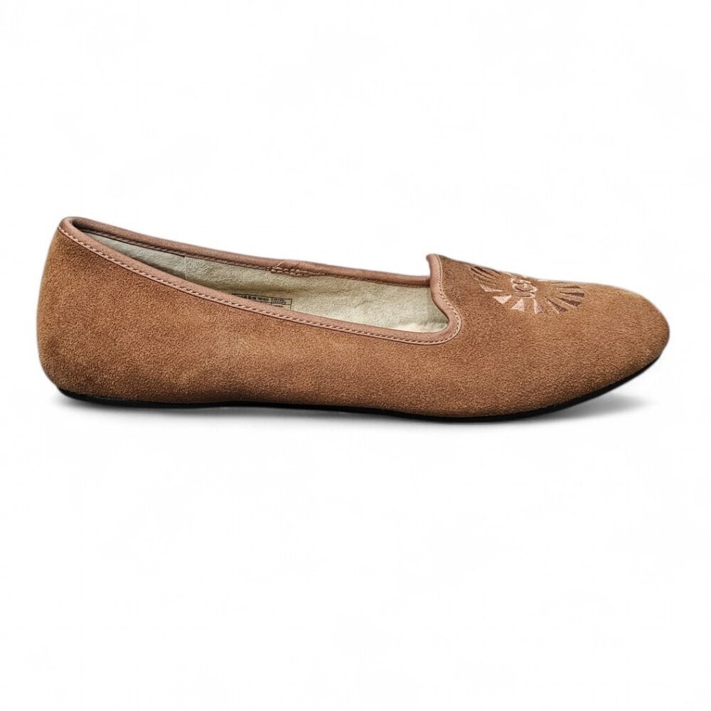 UGG Australia Alloway Flats Suede Shearling Slip On Shoes Chestnut Brown Size 8